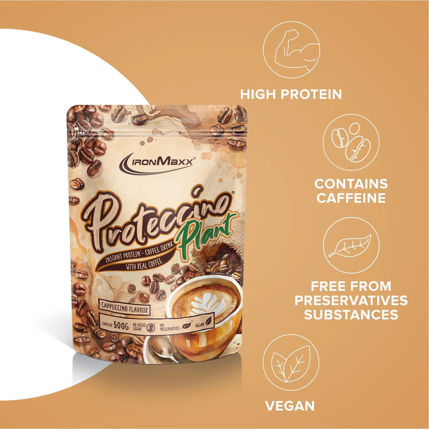 IronMaxx Proteccino Plant Cappuccino Proteinpulver 500g vegan