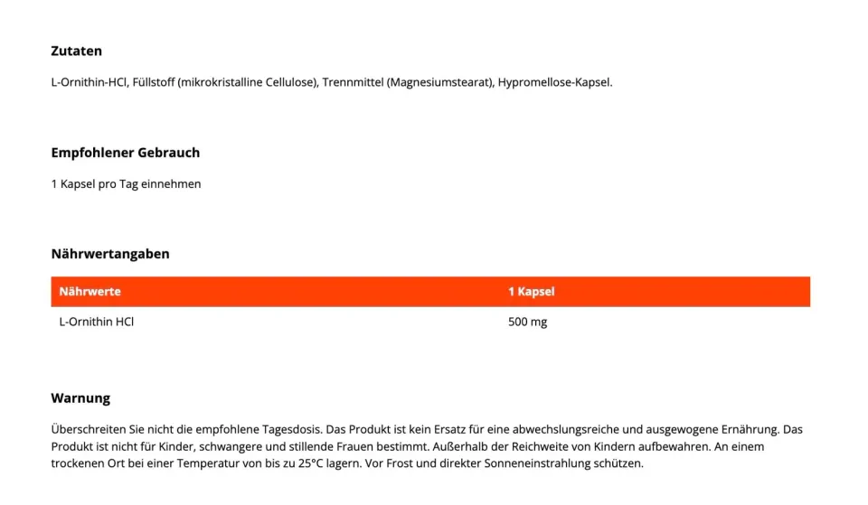 GymBeam L-Ornithin HCl Kapseln 90 Stk. 500mg vegan Aminosäure