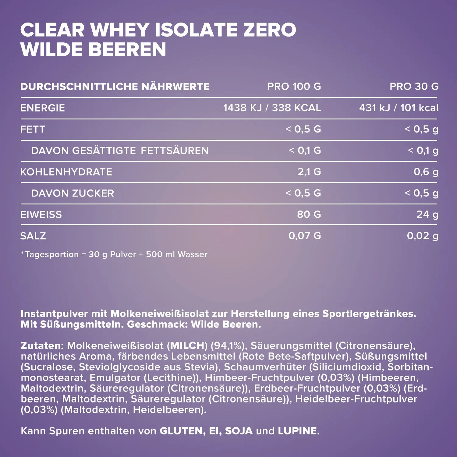 IronMaxx Clear Whey Isolate ZERO Wild Berries 30g erfrischend