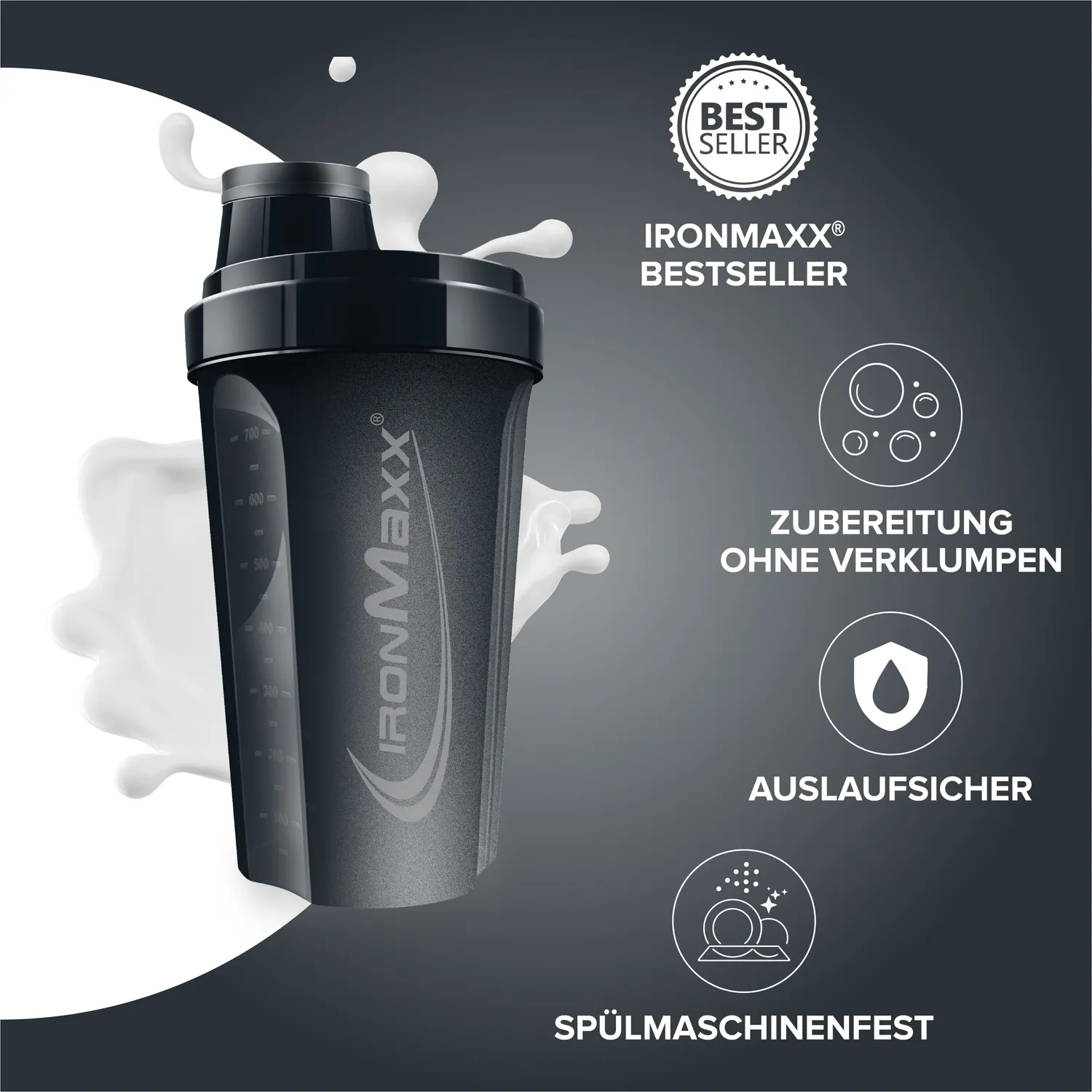 IronMaxx Shaker 700 ml Deep Black BPA-frei