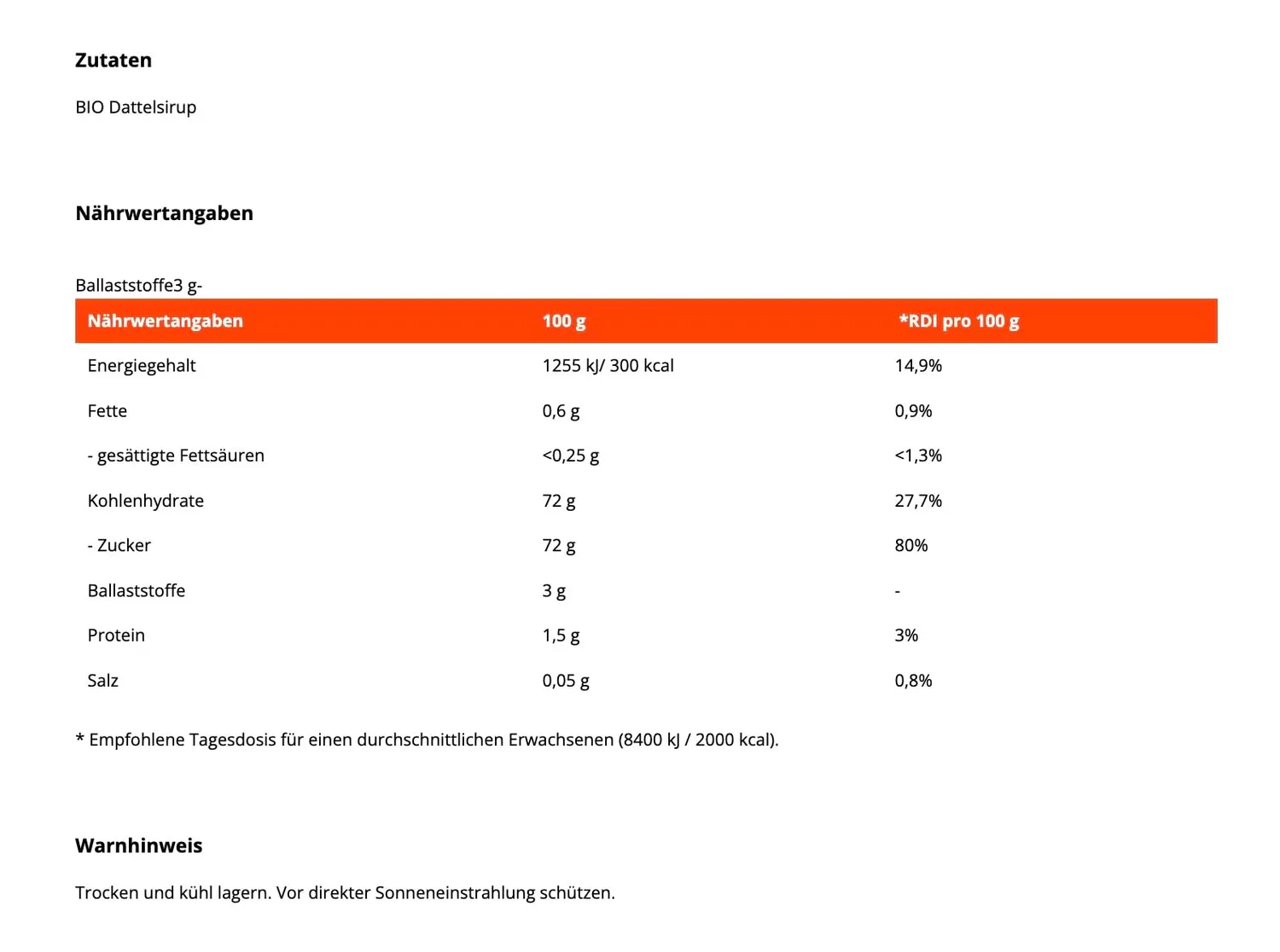 GymBeam BIO Dattelsirup 250ml natürlicher Zuckerersatz