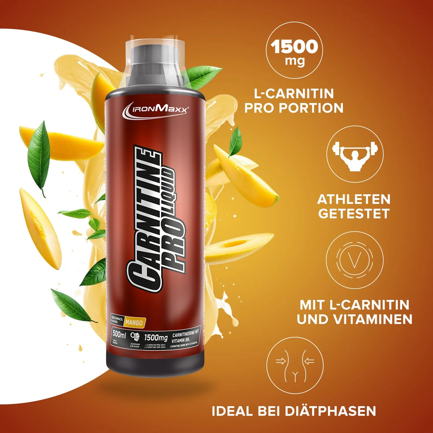 IronMaxx Carnitin Pro Liquid Mango 500ml vegan
