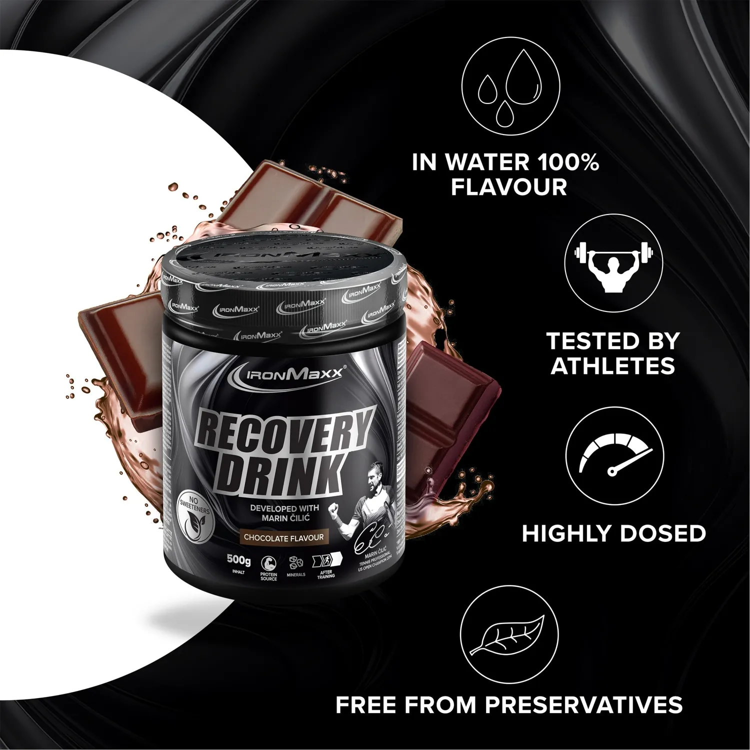 IronMaxx Marin Cilic Recovery Drink Pulver 500g Chocolate