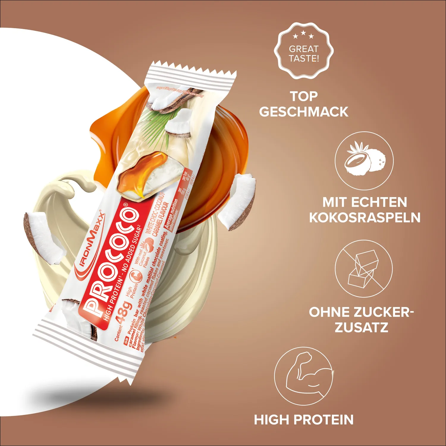 IronMaxx Prococo Proteinriegel 48g White Choc Coconut Caramel High Protein
