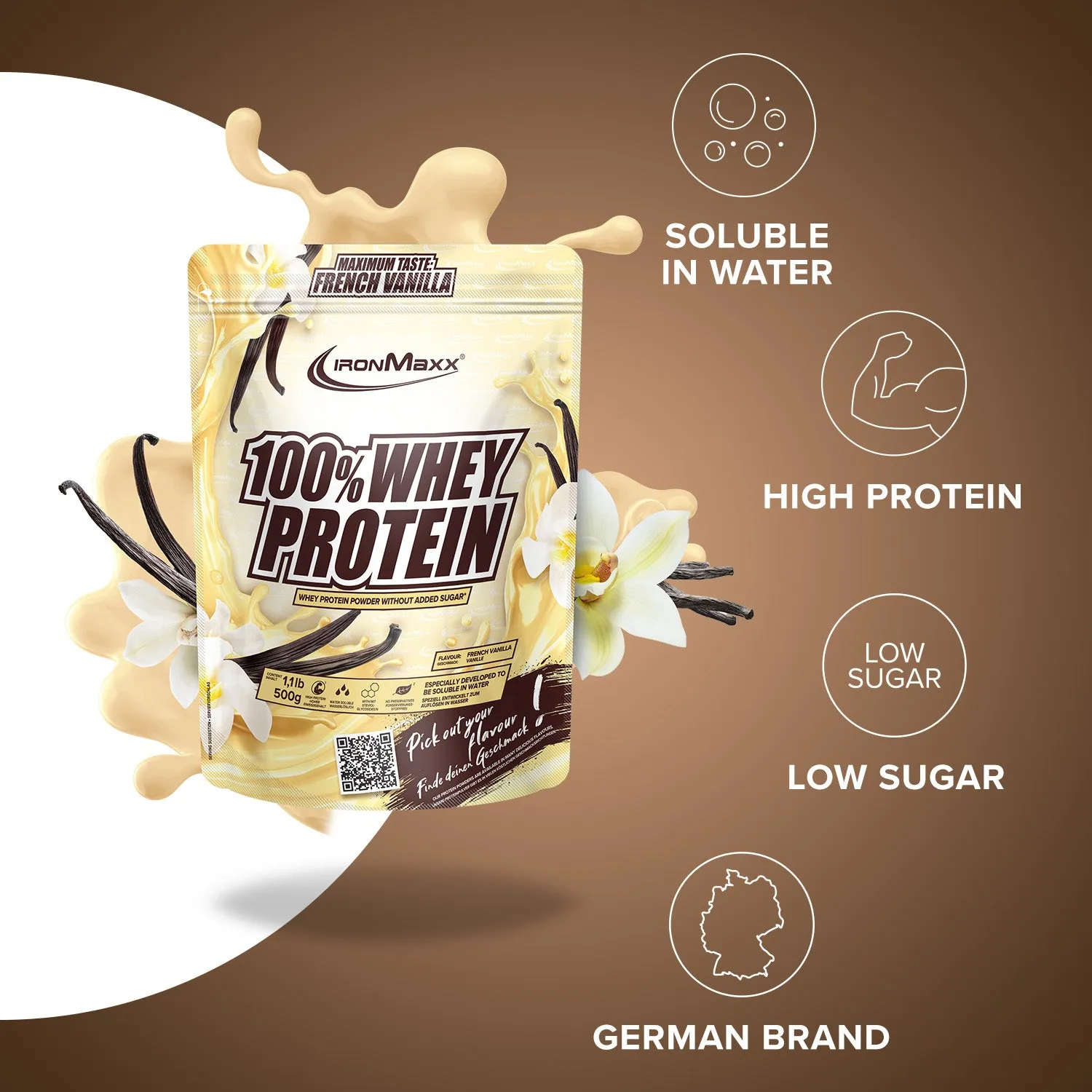 IronMaxx 100% Whey Protein Pulver 500g French Vanilla