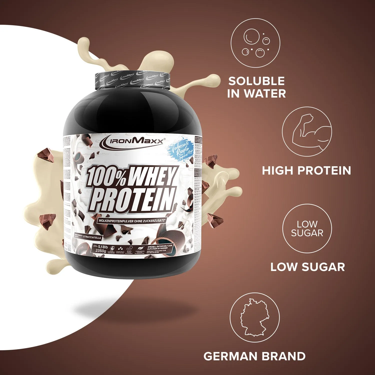 IronMaxx 100% Whey Protein Stracciatella 2350 g zuckerfrei
