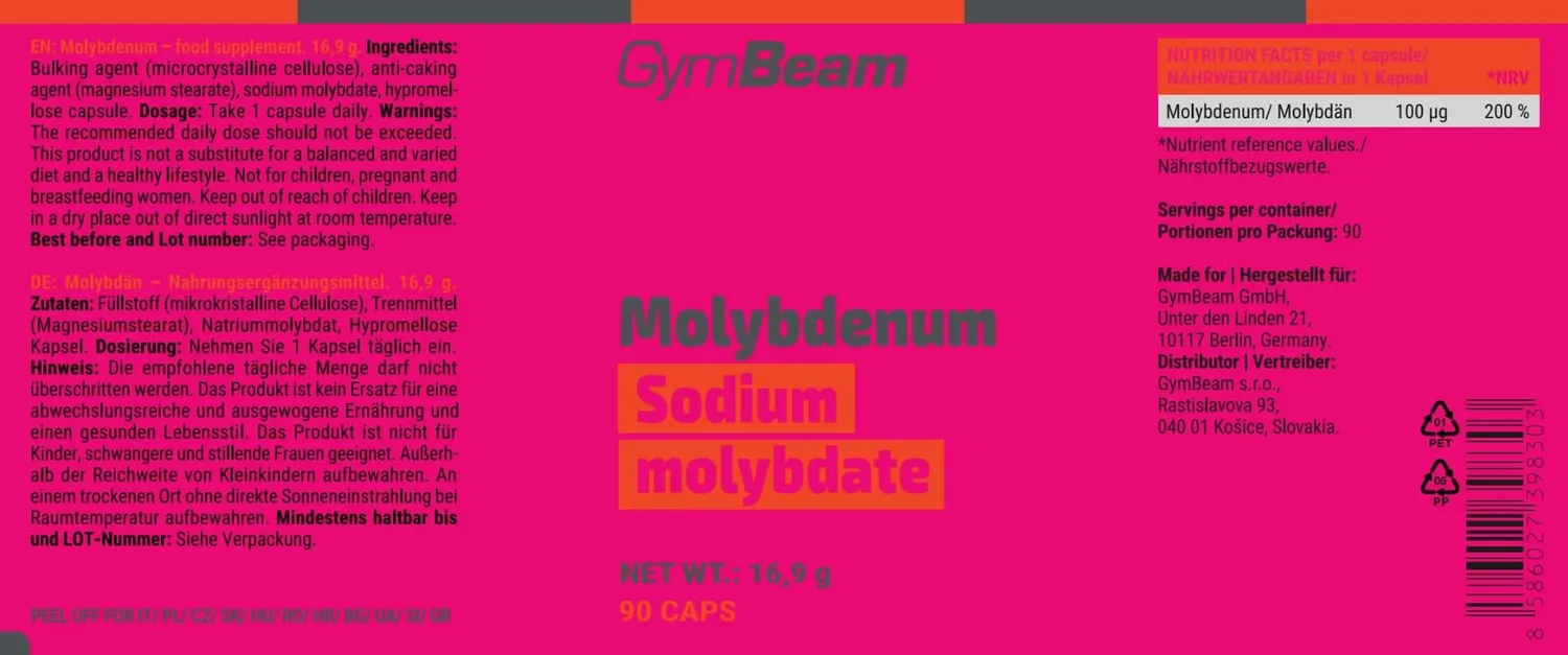 GymBeam Molybdän Kapseln 90 Kapseln 100 µg vegan