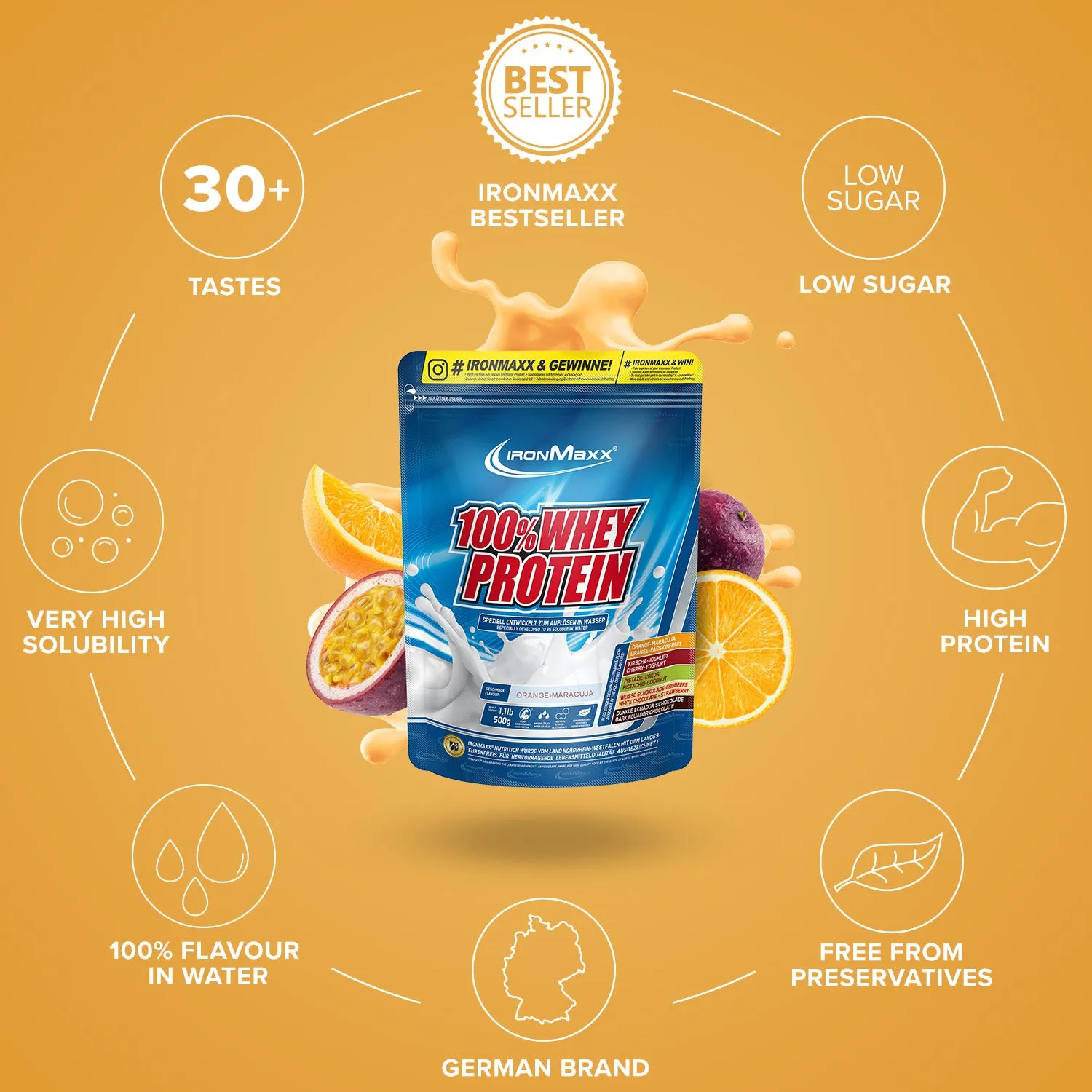 IronMaxx 100% Whey Protein Orange Maracuja 500 g fruchtig