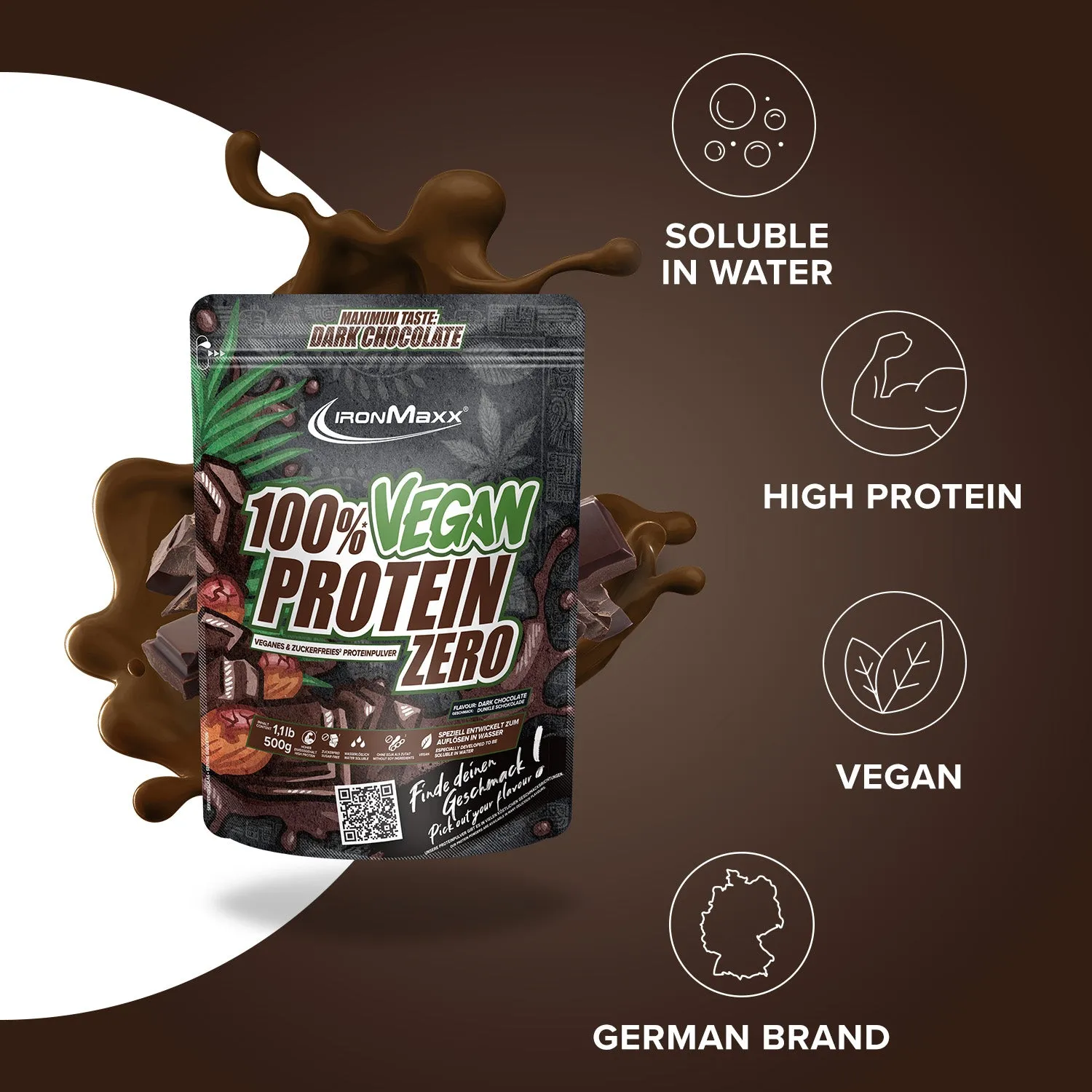 IronMaxx Vegan Protein Zero Pulver 500 g Dark Chocolate