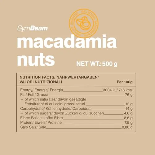 GymBeam Macadamianüsse ungesalzen 500 g veganer Snack