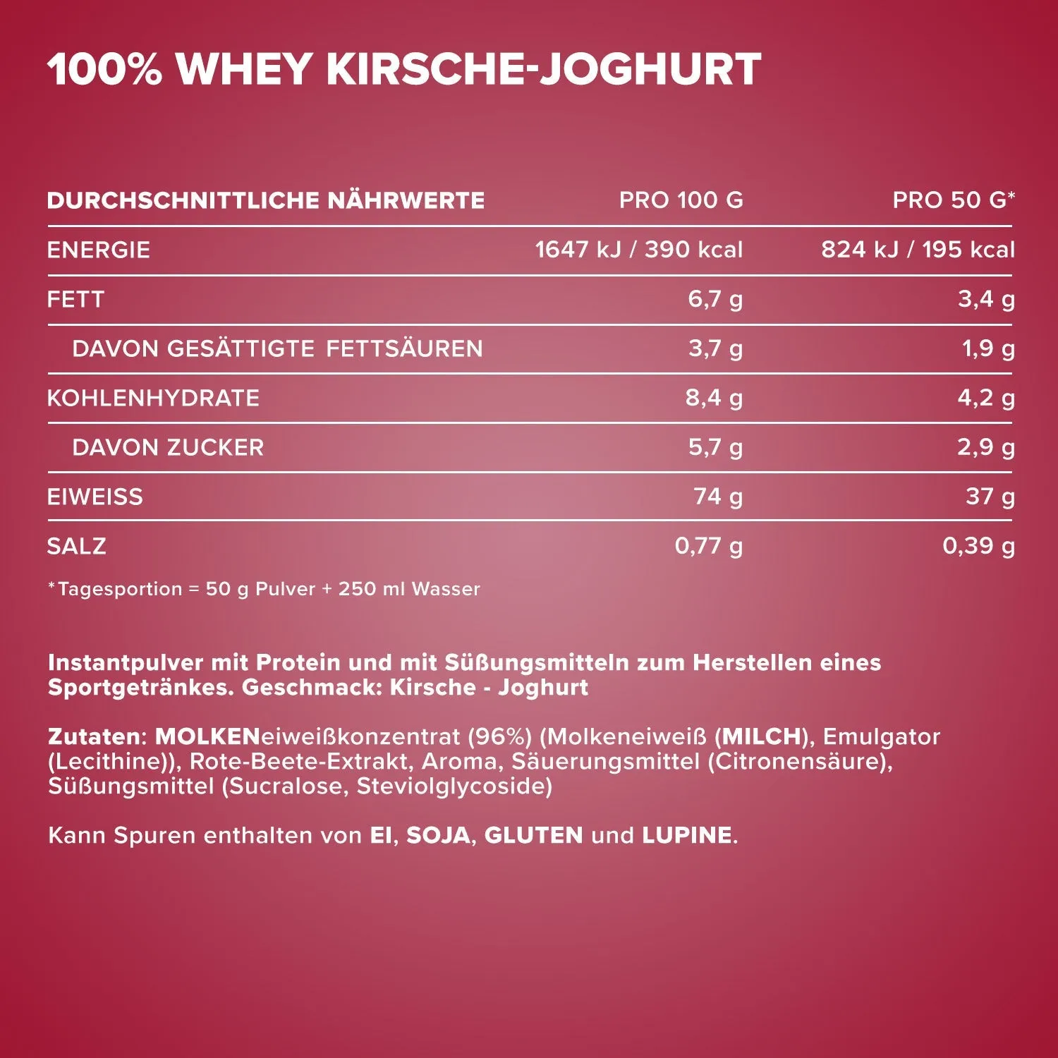 IronMaxx 100% Whey Protein Pulver Kirsche Yoghurt 900g zuckerfrei