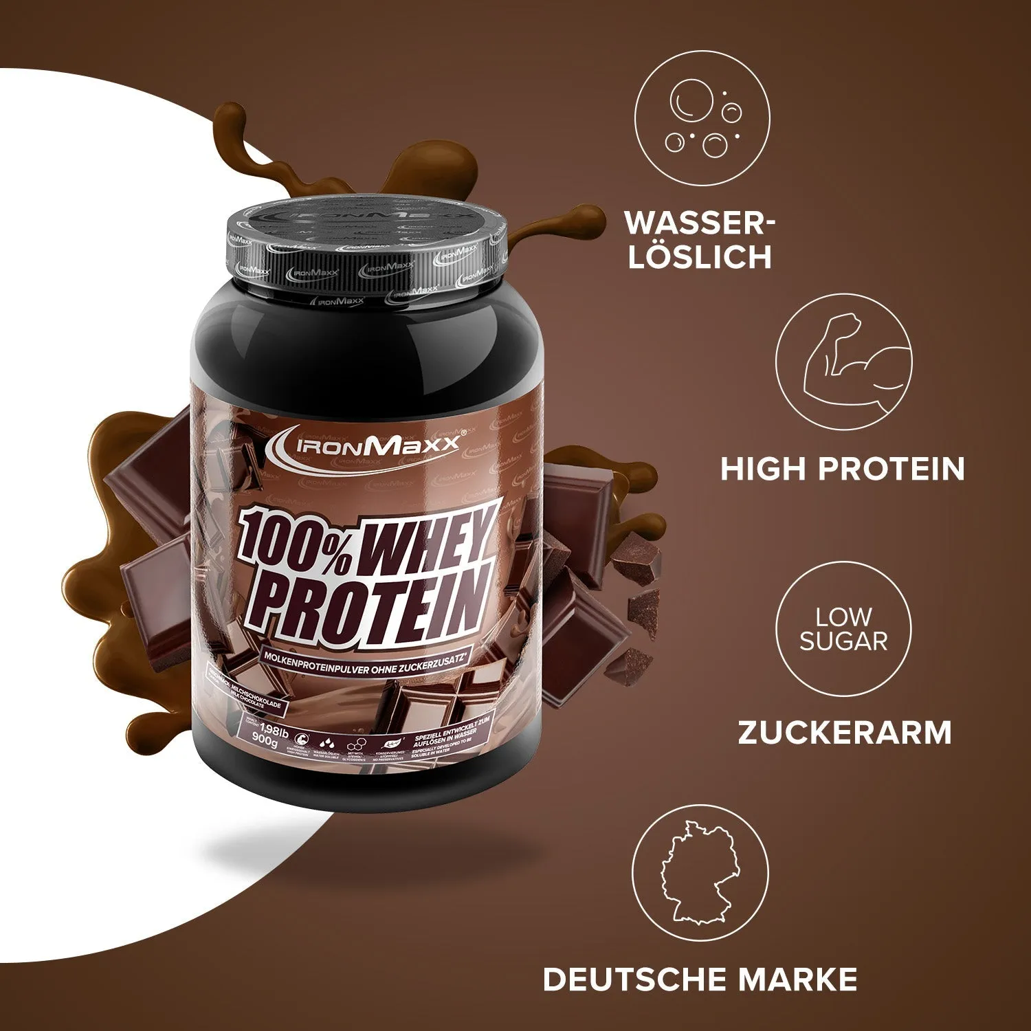 IronMaxx 100% Whey Protein Milchschokolade 900g