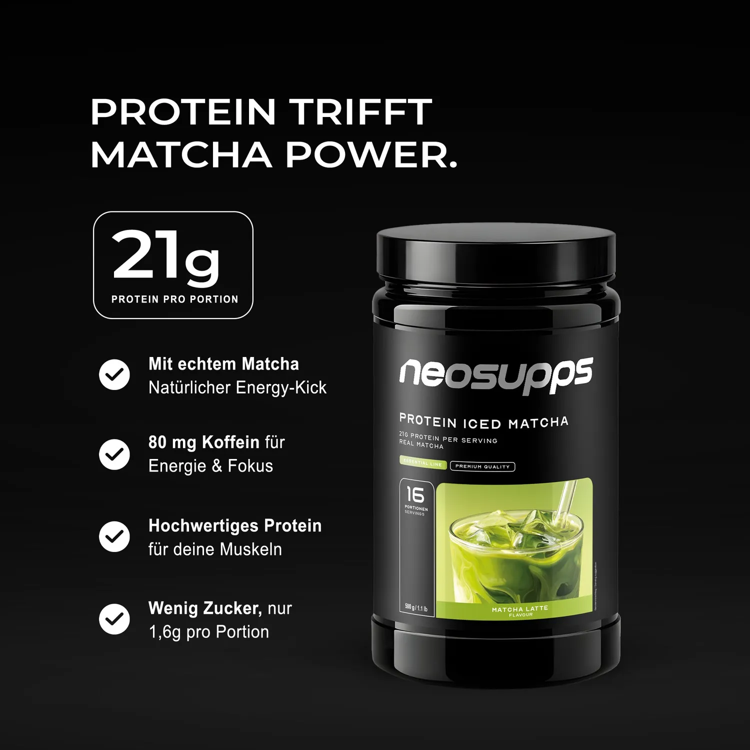 Neosupps Protein Iced Matcha Latte 500g koffeinhaltig
