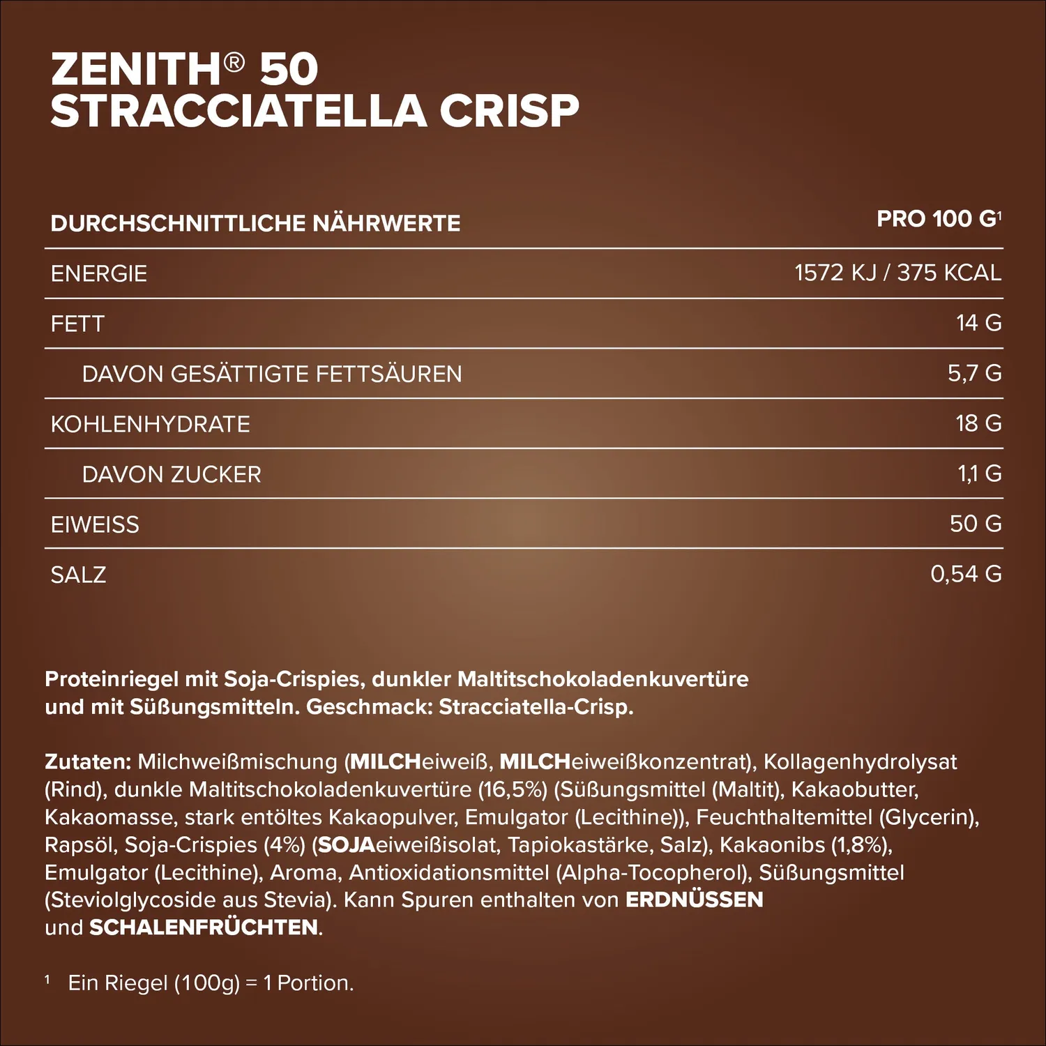 IronMaxx ZENITH 50 Proteinriegel 100g Stracciatella Crisp 50%