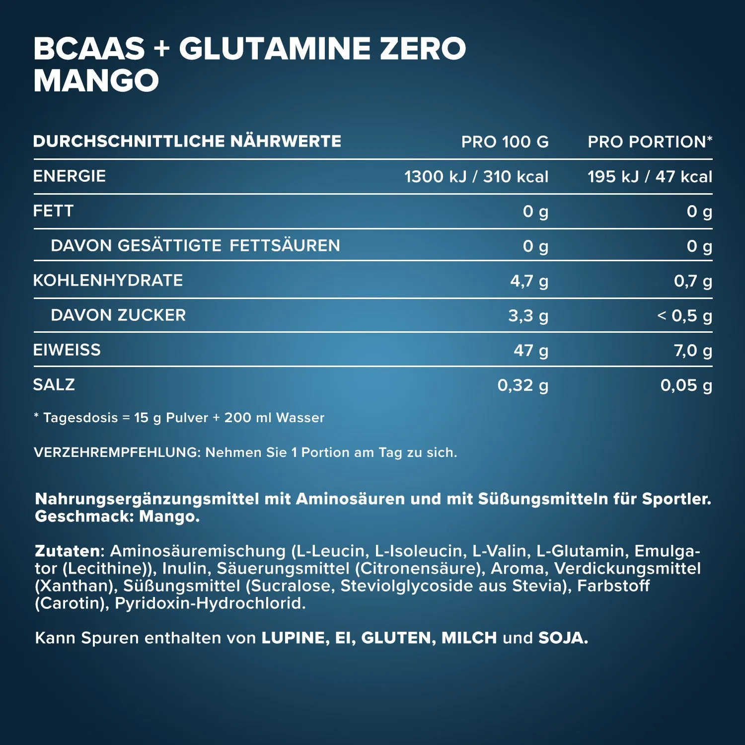 IronMaxx 100% BCAAs + Glutamine Zero Pulver 500g Mango zuckerfrei