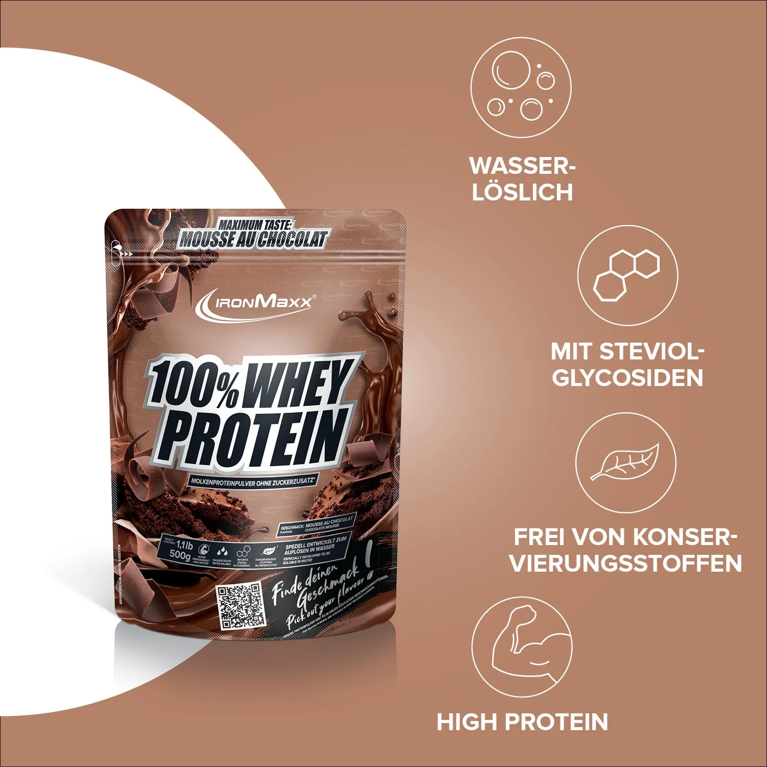 IronMaxx 100% Whey Protein Mousse Au Chocolat 500g zuckerfrei