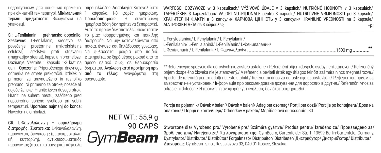GymBeam L-Phenylalanin Kapseln 90 Caps vegan