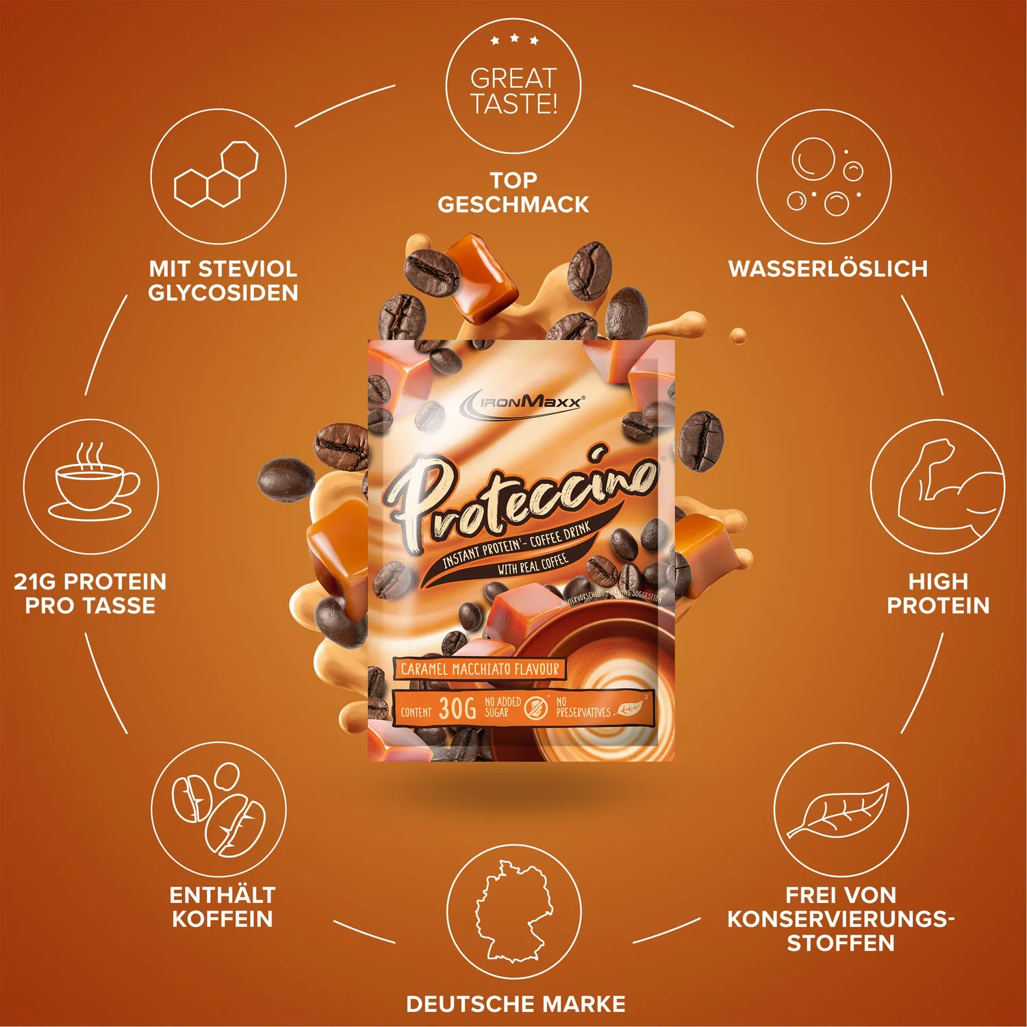 IronMaxx Proteccino Proteinpulver 30g Caramel Macchiato