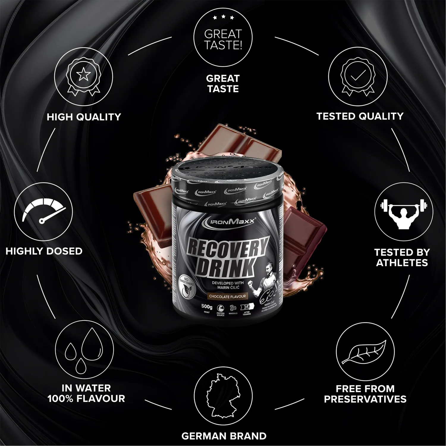 IronMaxx Marin Cilic Recovery Drink Pulver 500g Chocolate