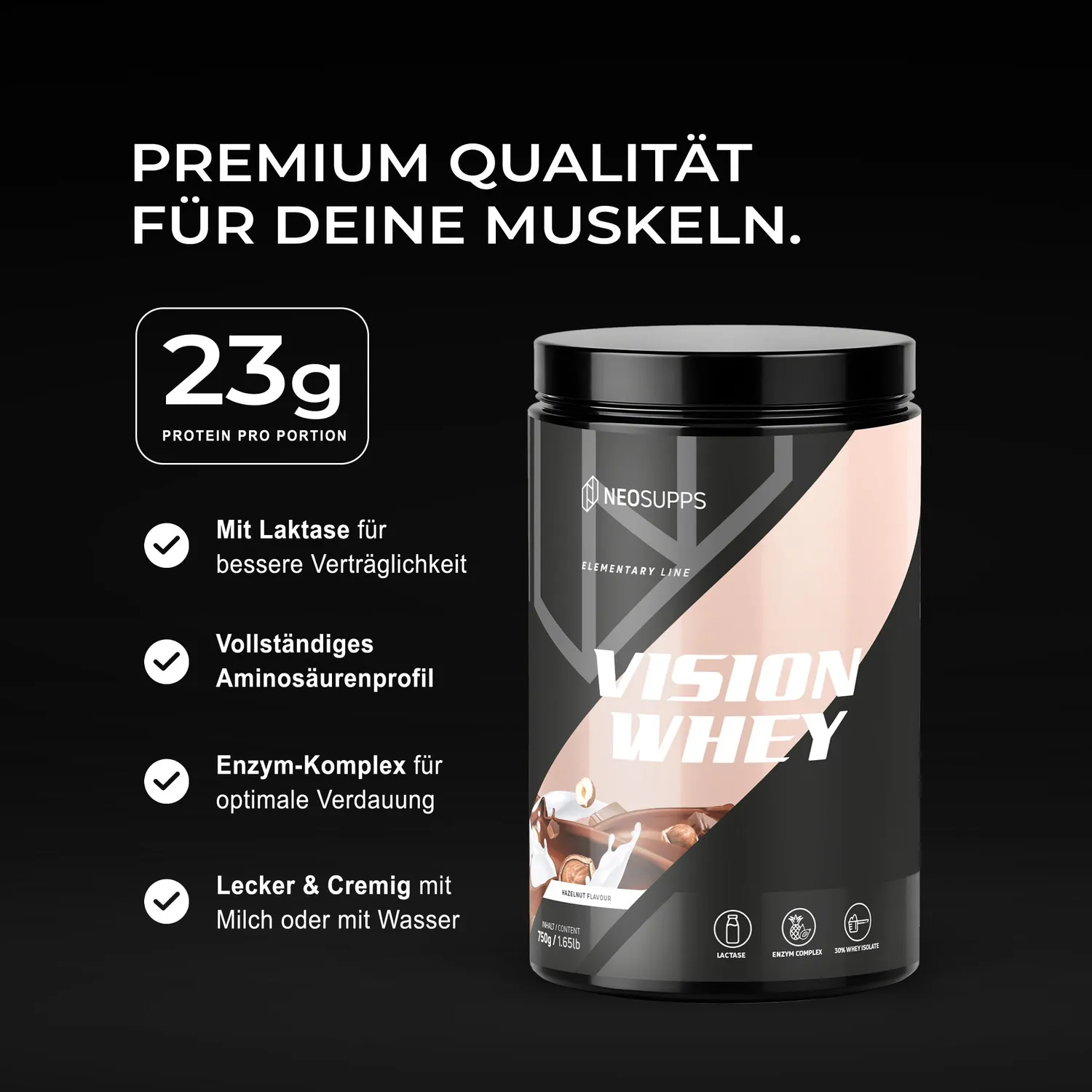 Neosupps Vision Whey Hazelnut Pulver 750g Laktase