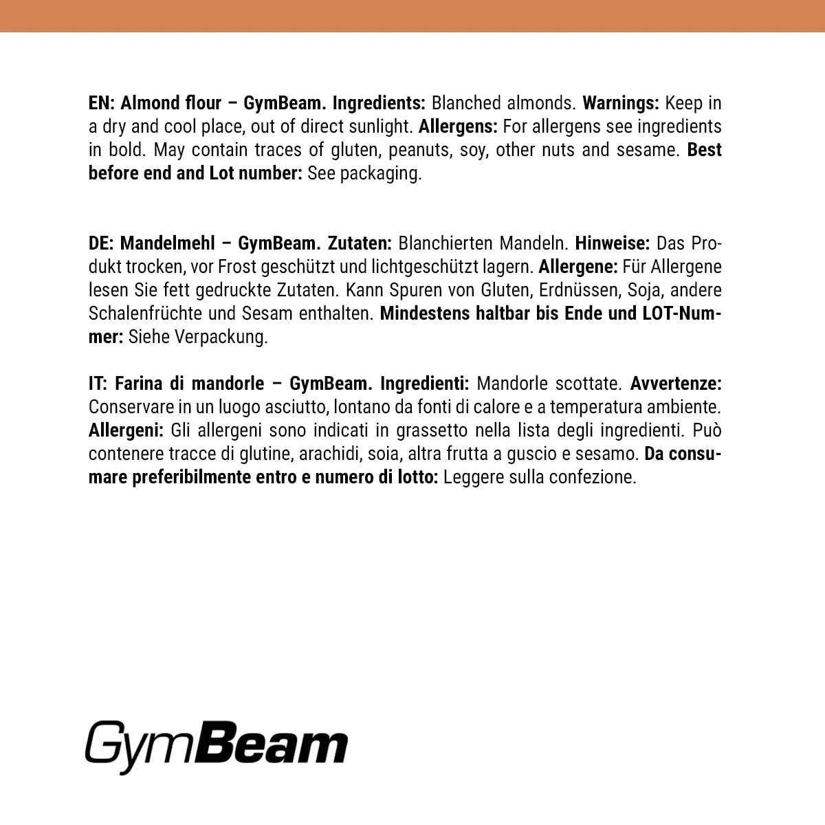GymBeam Mandelmehl gemahlene Mandeln 500 g glutenfrei