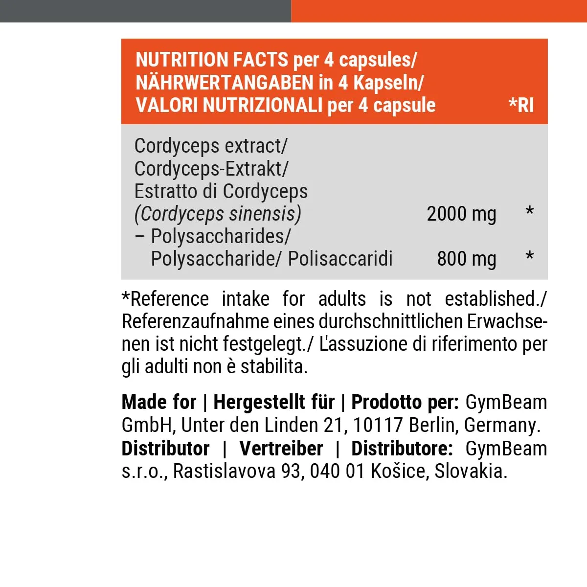 GymBeam Cordyceps Kapseln Extrakt 2000mg 90 Stk vegan