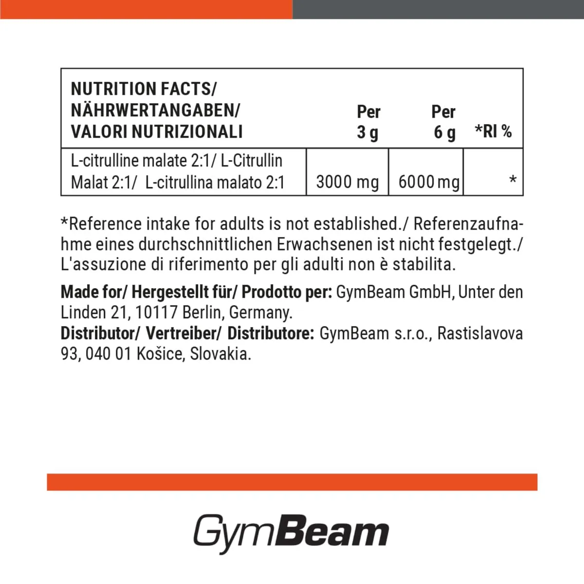 GymBeam L-Citrullin Malat 2:1 Pulver neutral 250g vegan