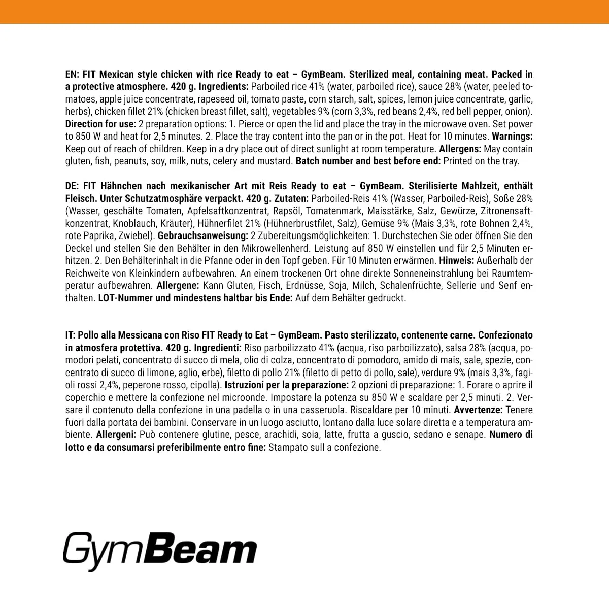 GymBeam Hähnchen Reis Fertiggericht 420 g mexikanisch