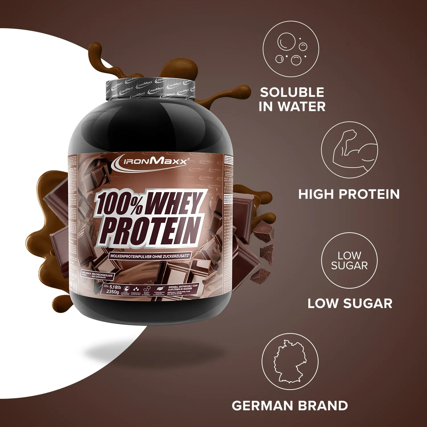 IronMaxx 100% Whey Proteinpulver 2350g Milchschokolade