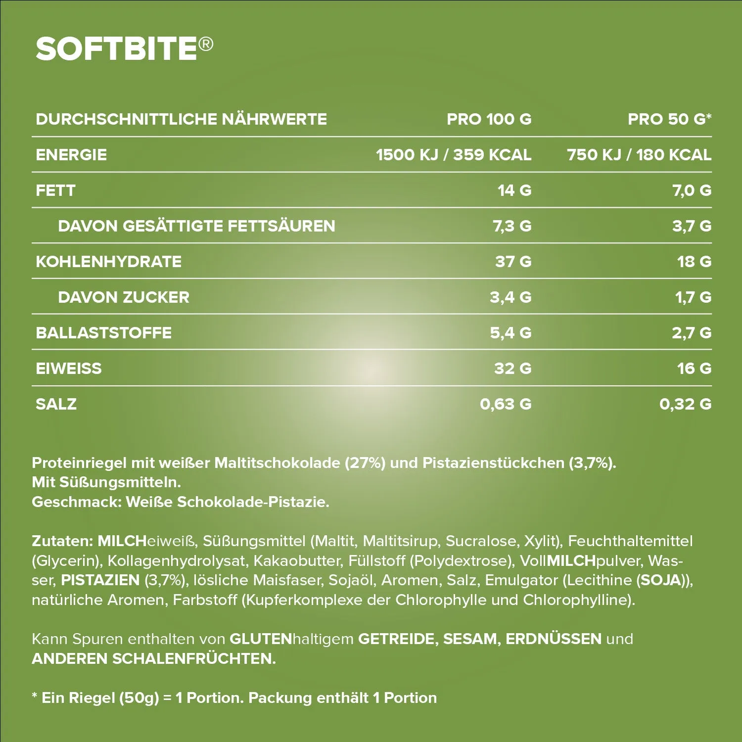 IronMaxx Softbite Proteinriegel 50g White Chocolate Pistachio