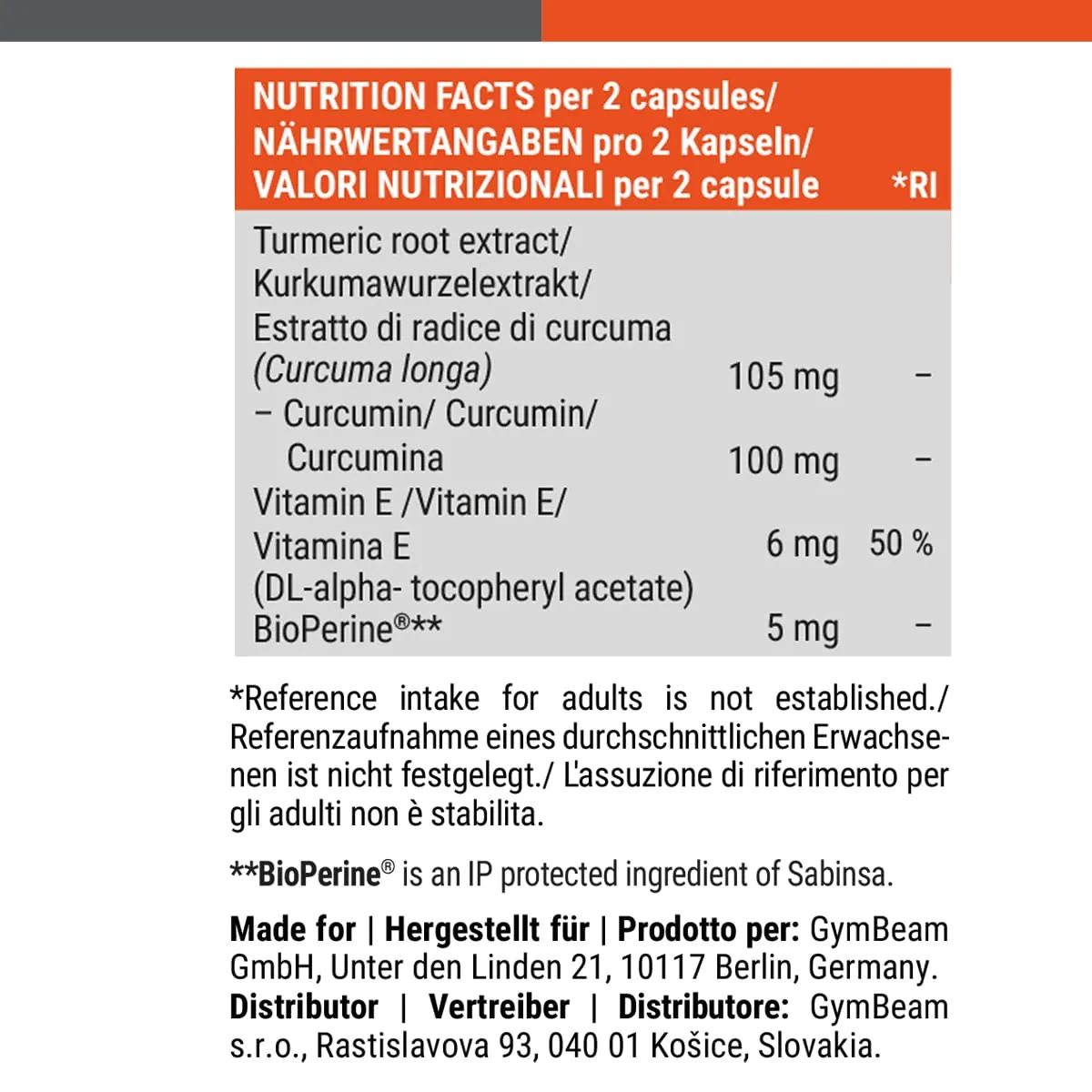 GymBeam Kurkuma Kapseln Vitamin E 90 Kapseln vegan