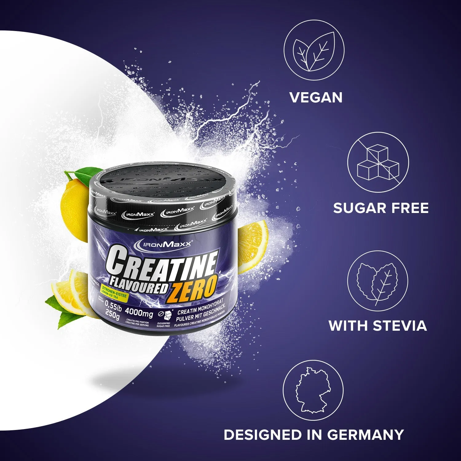 IronMaxx Creatine Flavoured Zero Kreatin Lemon Ice Tea 250g