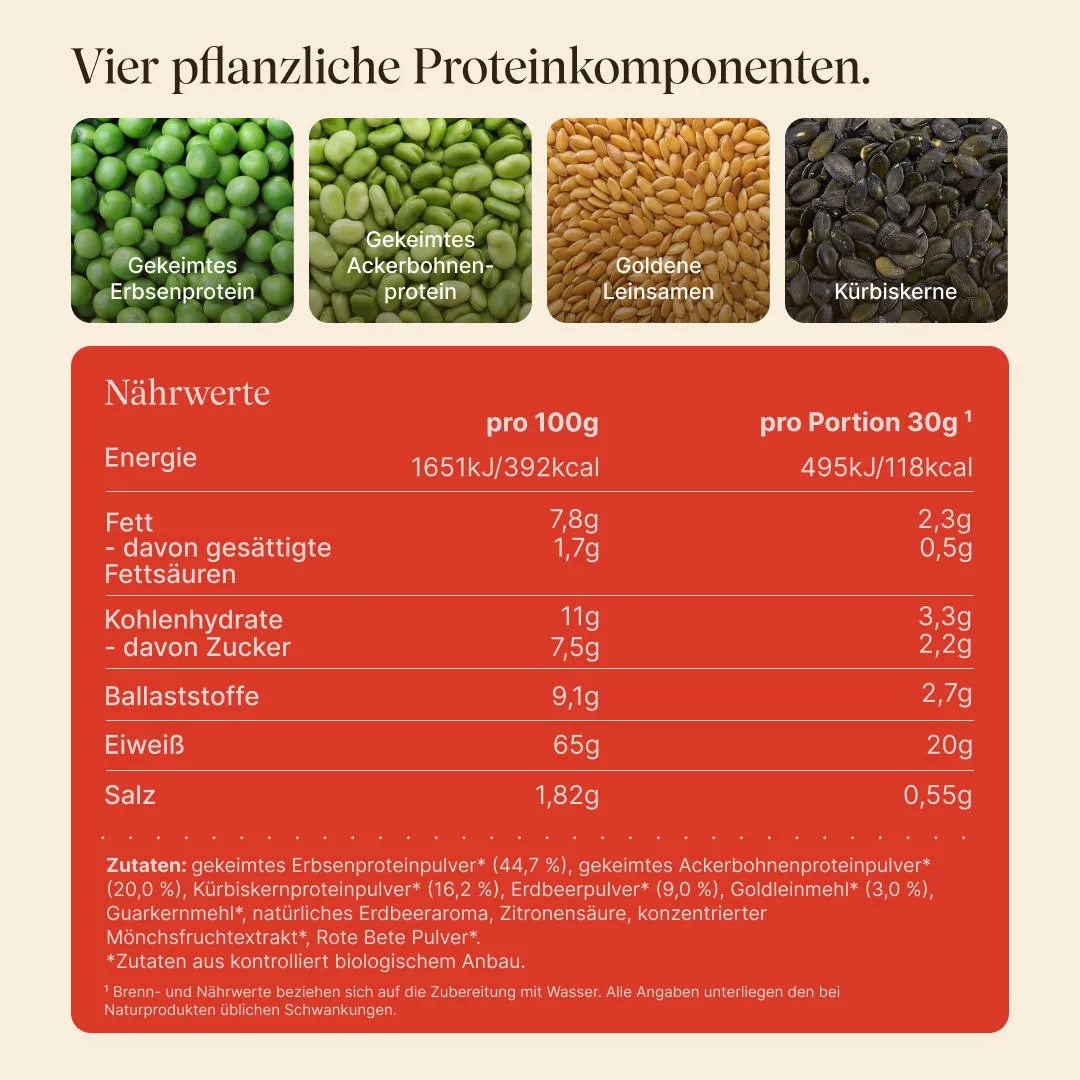 Vetain Vegan Protein Erdbeere Proteinpulver 540g Bio
