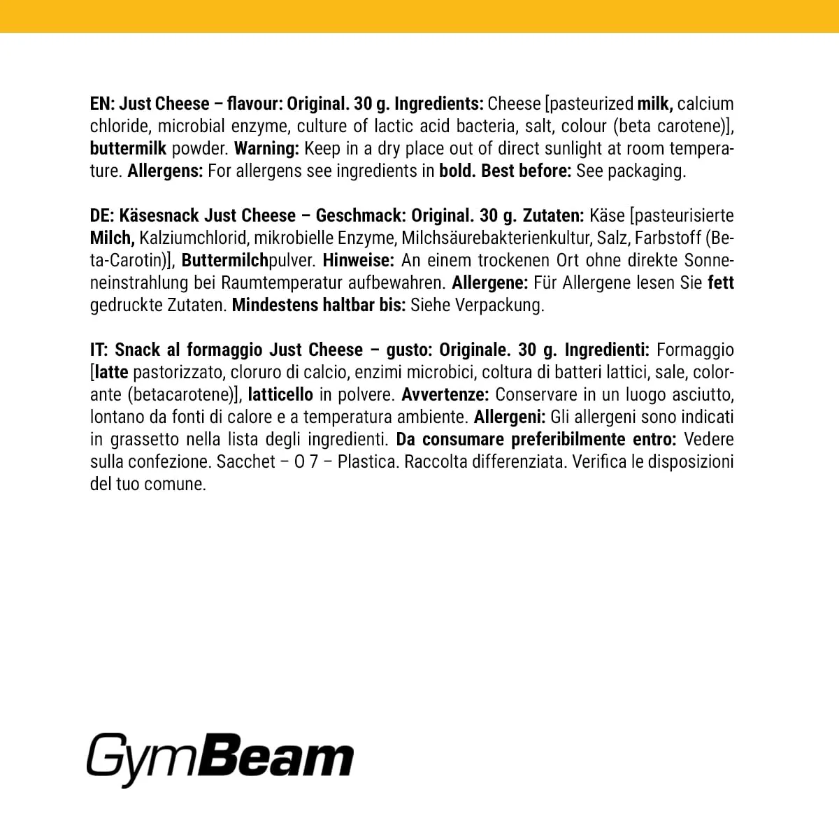 GymBeam Just Cheese Käse-Snack 30g proteinreich
