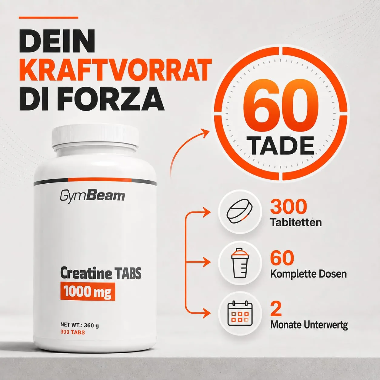 GymBeam Creatin Monohydrat Tabs 300 Tabletten vegan