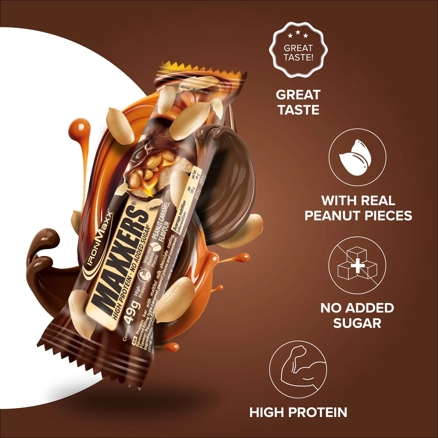 IronMaxx Maxxers Proteinriegel Peanut Caramel 24x49g o. Zuckerzusatz