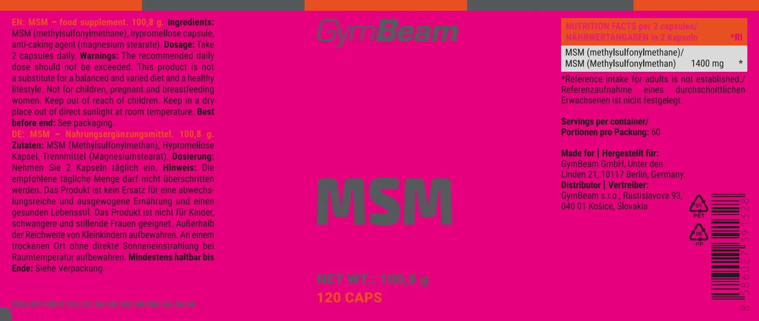 GymBeam MSM Gelenk Kapseln 120 Caps 1400 mg vegan