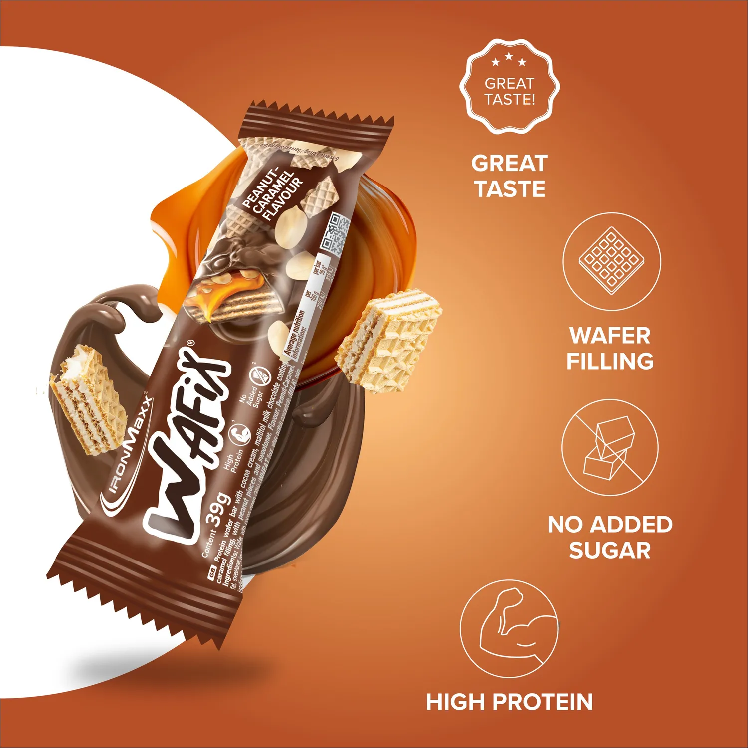 IronMaxx Wafix Waffelriegel 24x39g Peanut Caramel proteinreich