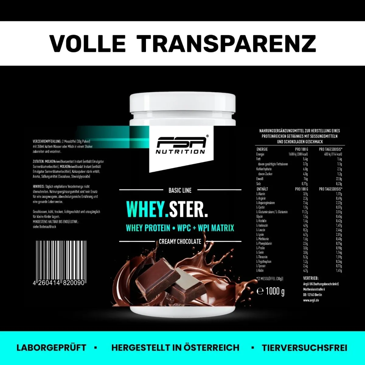 FSA Nutrition WHEY.STER. Whey Proteinpulver Creamy Chocolate