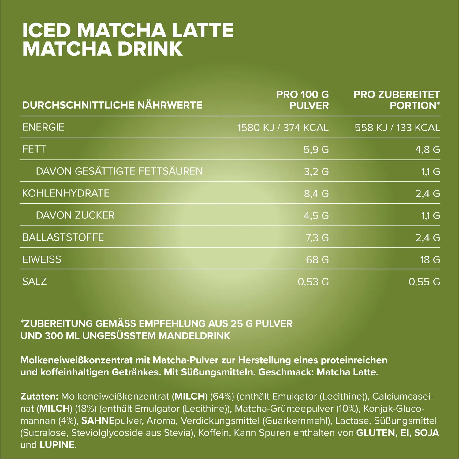 IronMaxx Proteccino Iced Matcha Latte Proteinpulver 400g