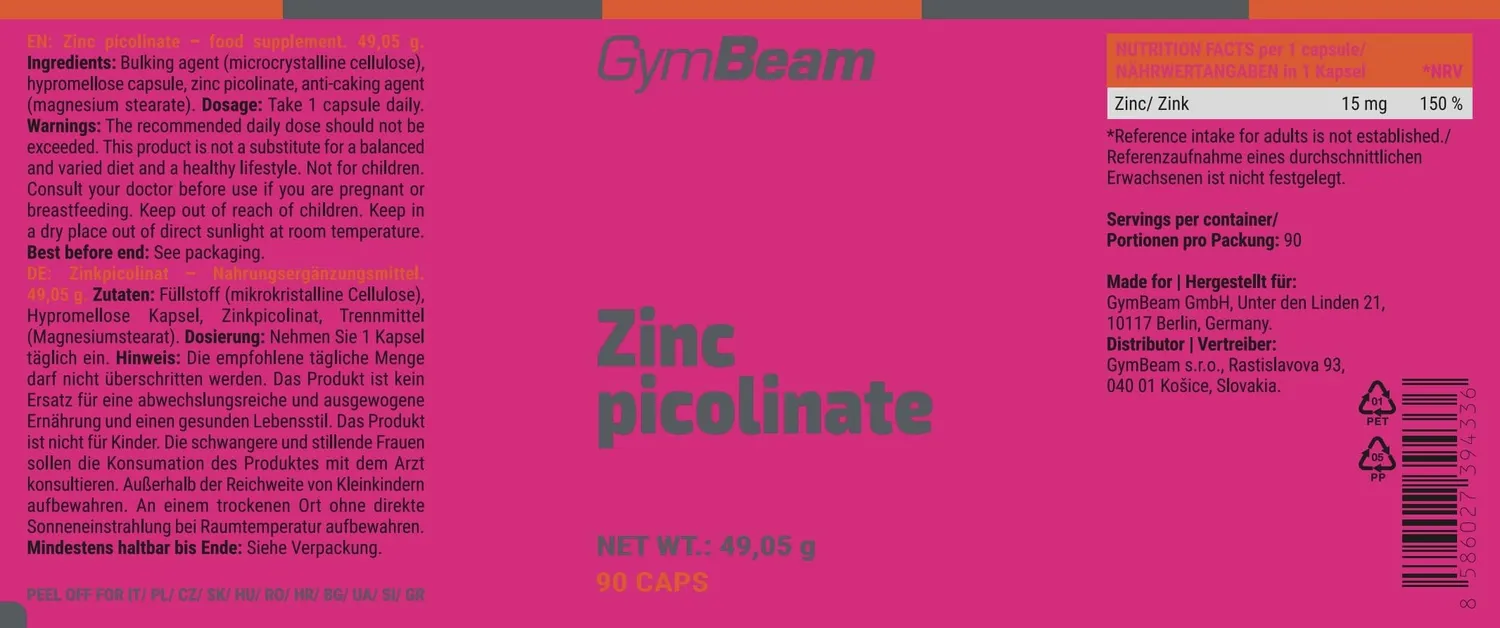 GymBeam Zinkpicolinat Kapseln 90 Stück 15 mg vegan