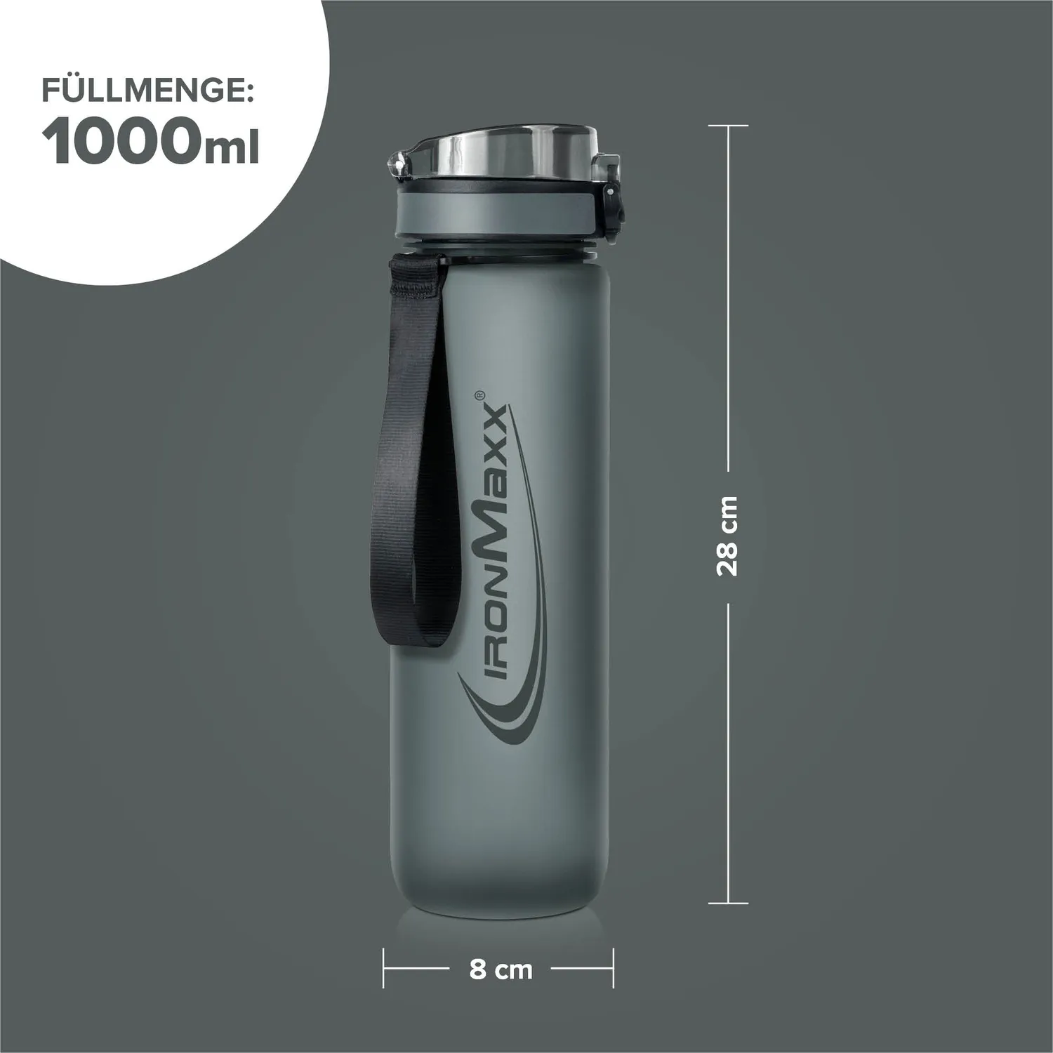 IronMaxx Sport Water Bottle Trinkflasche 1000ml Ash Grey