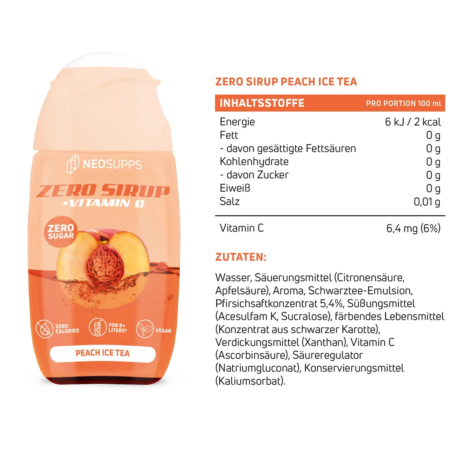 Neosupps Zero Sirup Peach Ice Tea Sirup 65ml zuckerfrei