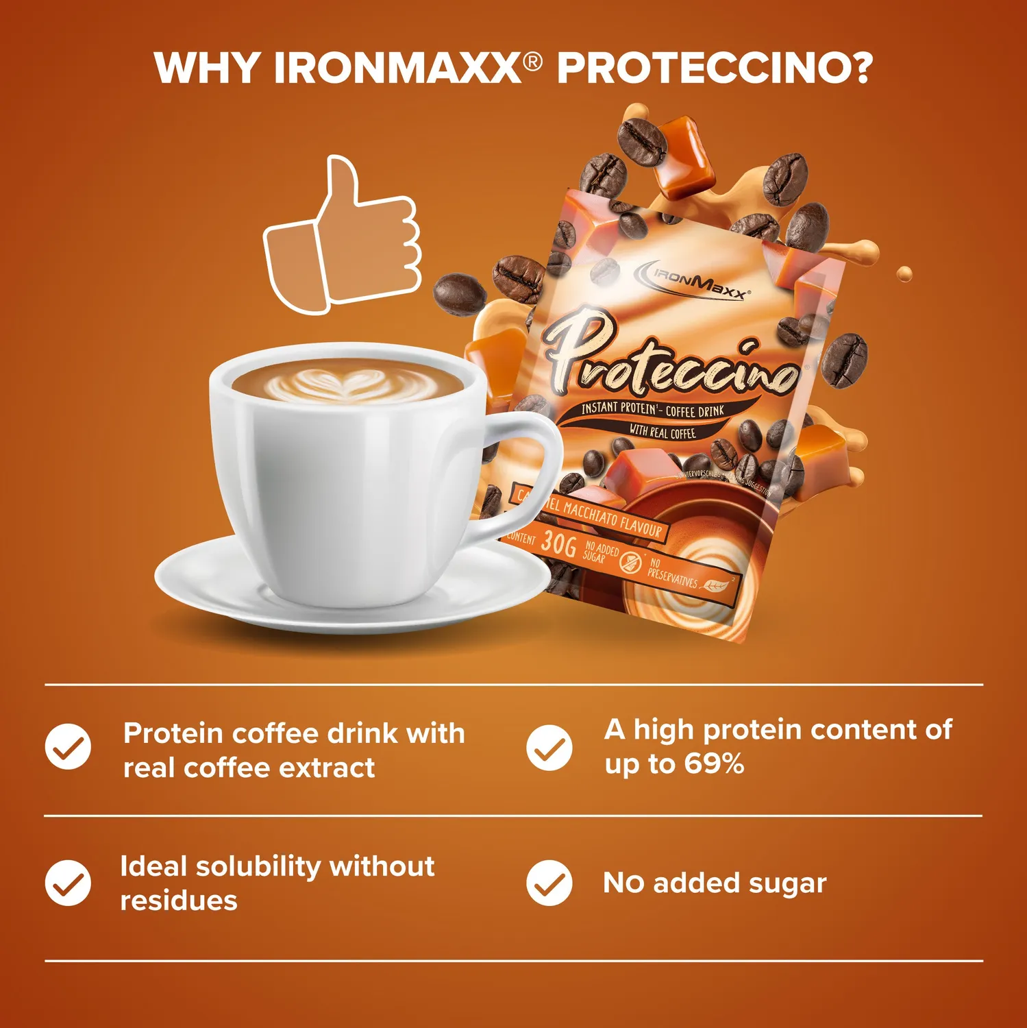 IronMaxx Proteccino Proteinpulver 30g Caramel Macchiato