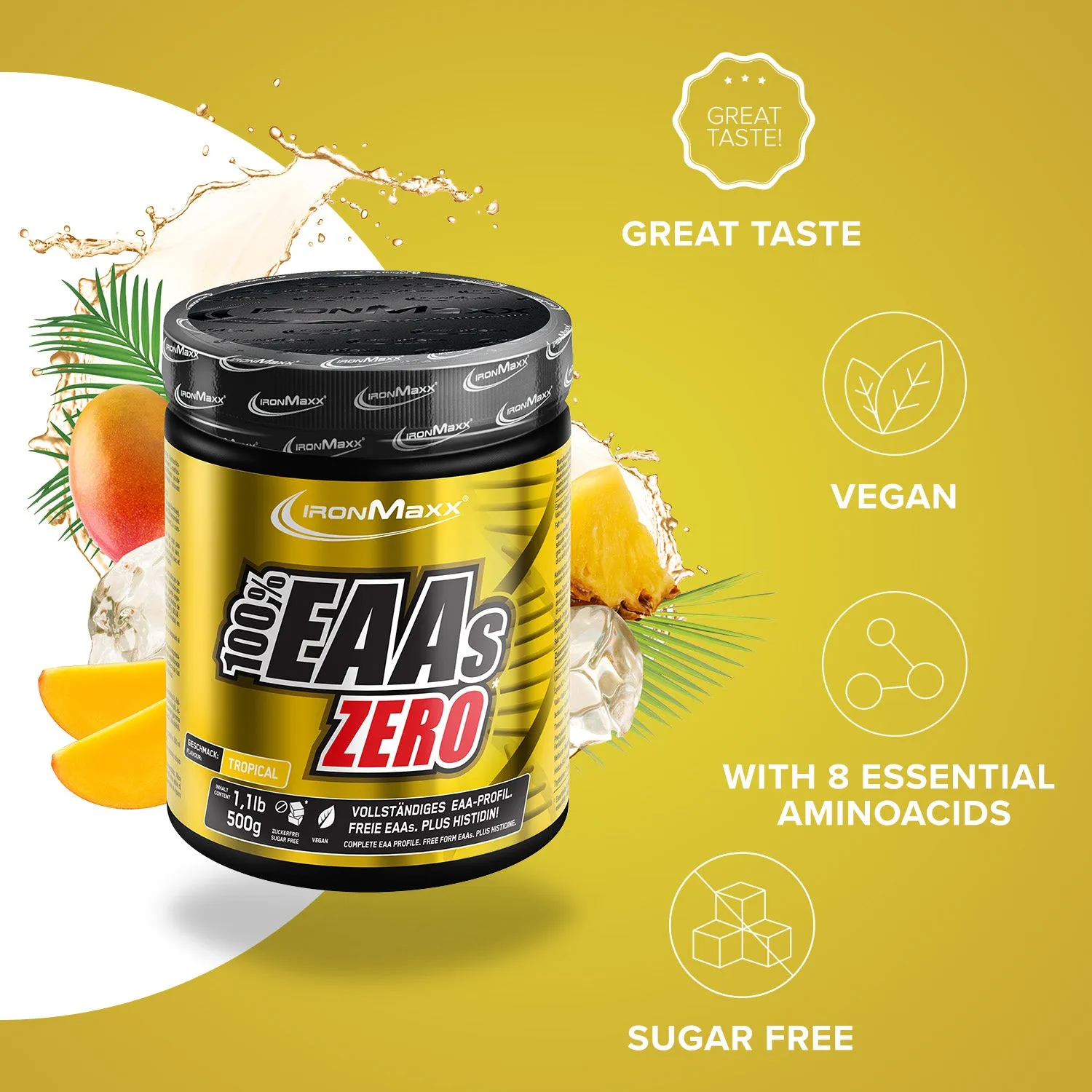 IronMaxx 100% EAAs Zero Pulver 500 g Tropical