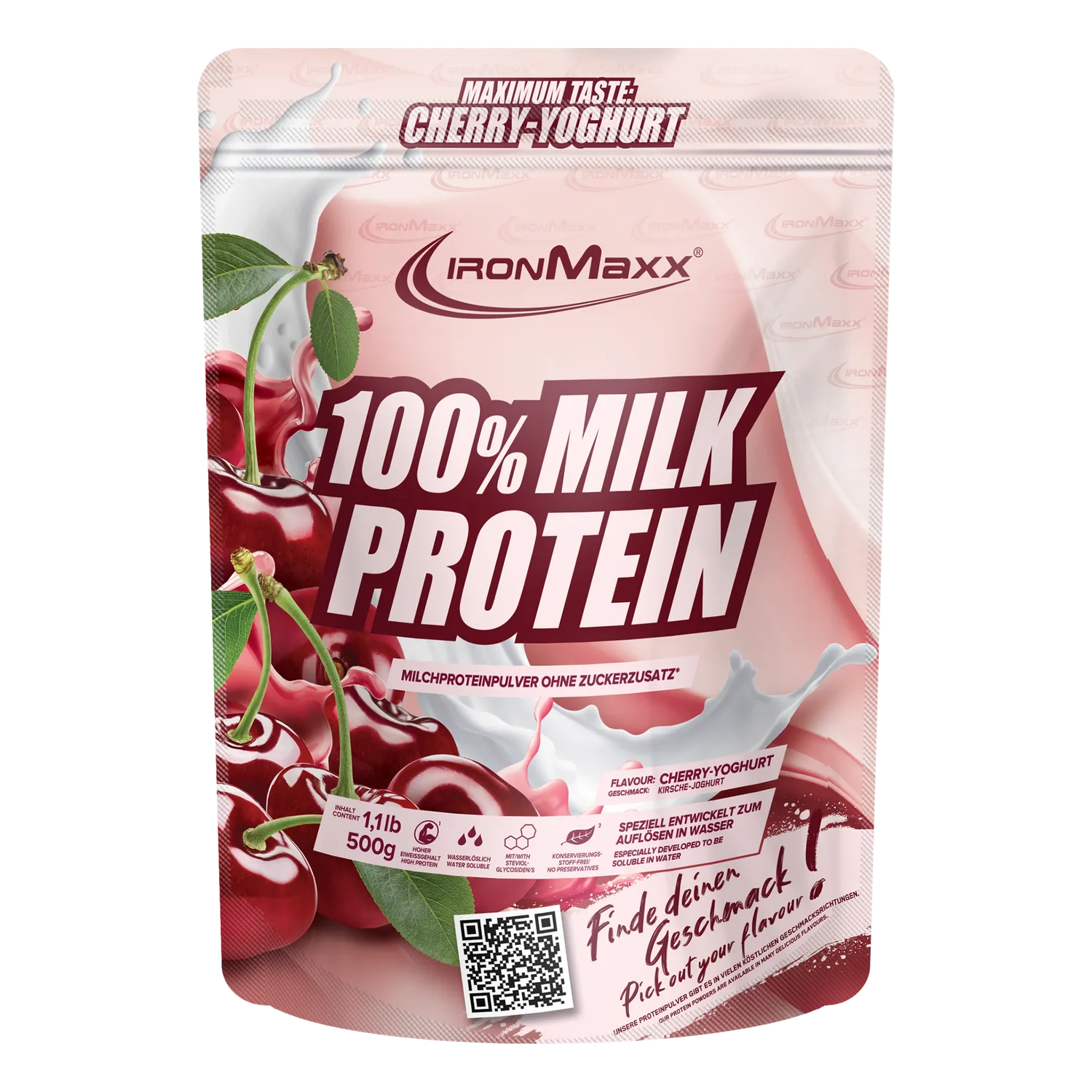 IronMaxx 100% Milk-Protein 500g Cherry Yoghurt Slow Release Casein