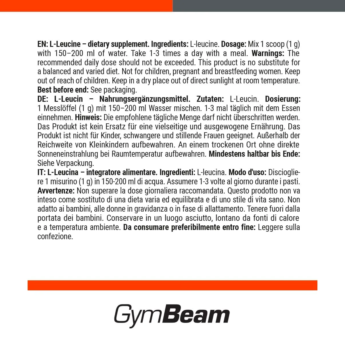 GymBeam L-Leucin Pulver 250g gut löslich