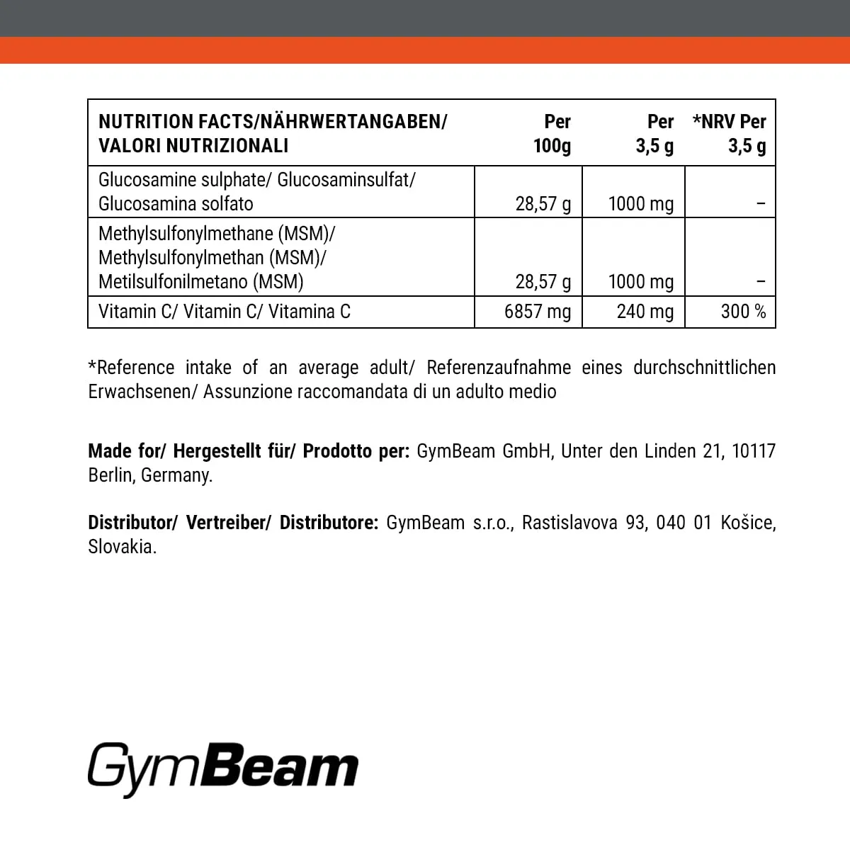 GymBeam Gelenknahrung MSM Glucosamin Pulver Mango-Maracuja 500 g