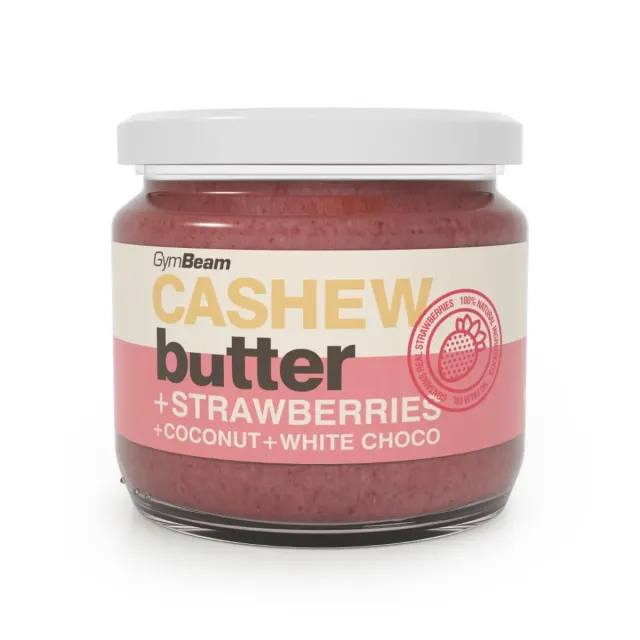 GymBeam Cashewcreme Kokos Erdbeere 340 g weiß Schoko