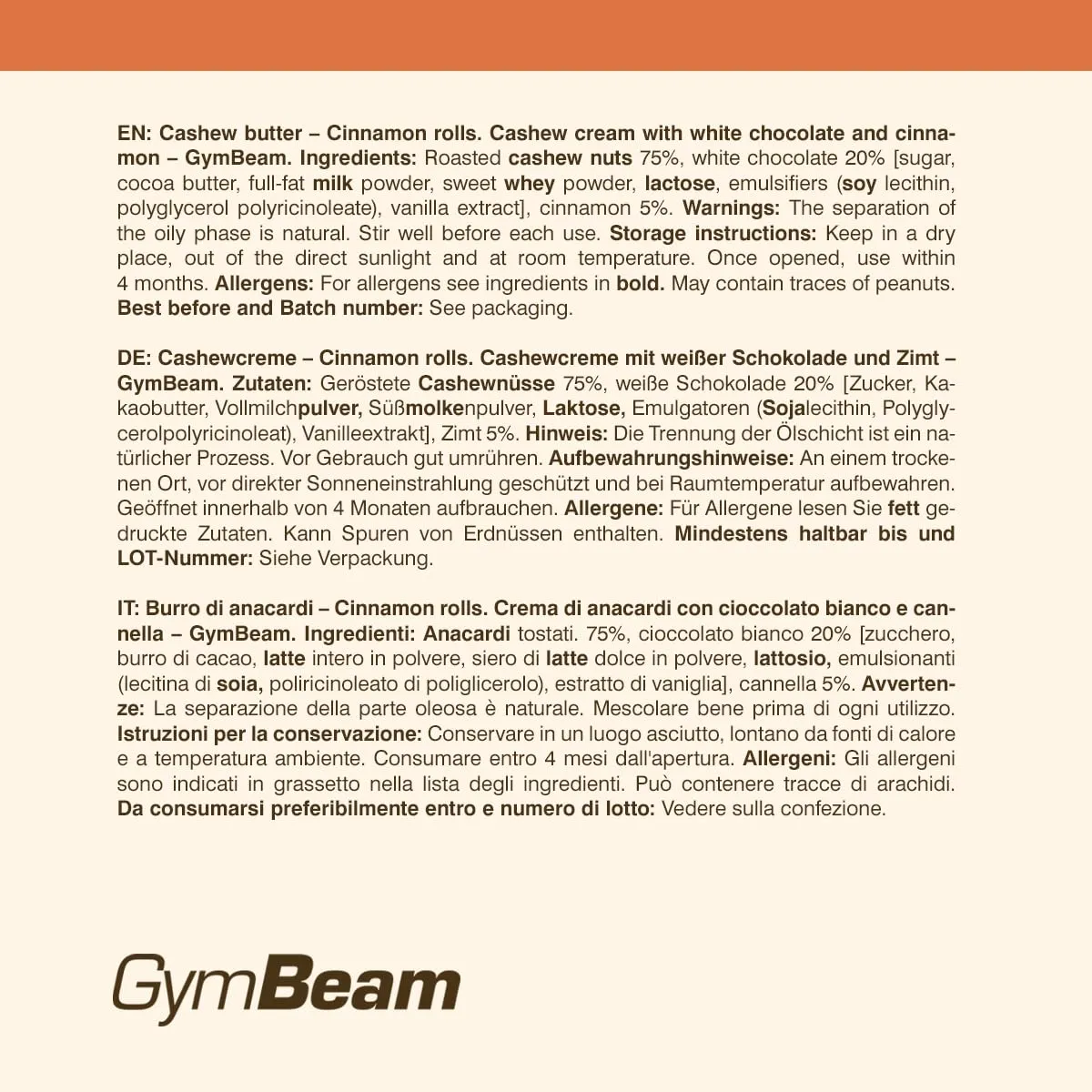 GymBeam Cashewmus Zimtschnecke weiße Schokolade 340g